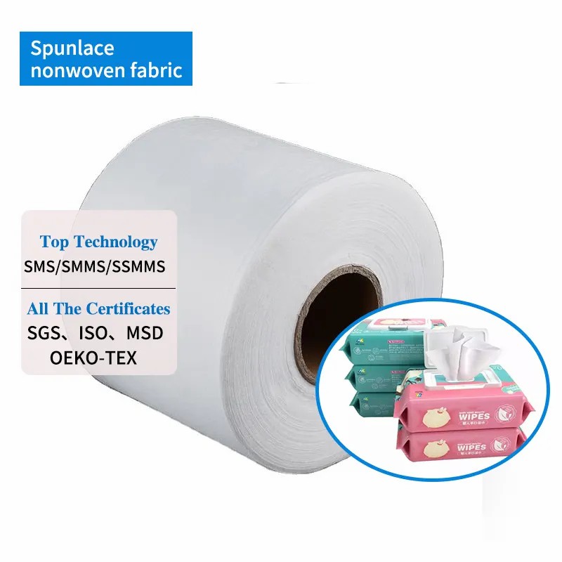 Skin Friendly 40gsm Spunlace Nonwoven Fabric Roll for Wet Wipes